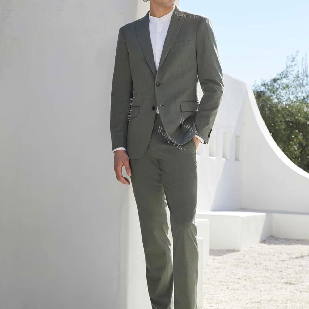 Men's 2 Piece Suit Slim Fit Suits for Men Two Button Blazer Formal Business Jack - Picture 2 of 7